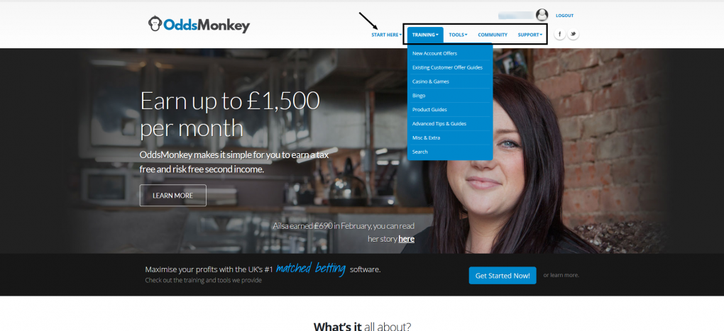 Odds Monkey welcome page