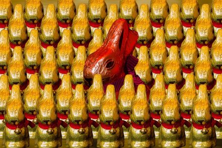 gold lindt bunny easter eggs and red lidnt bunny
